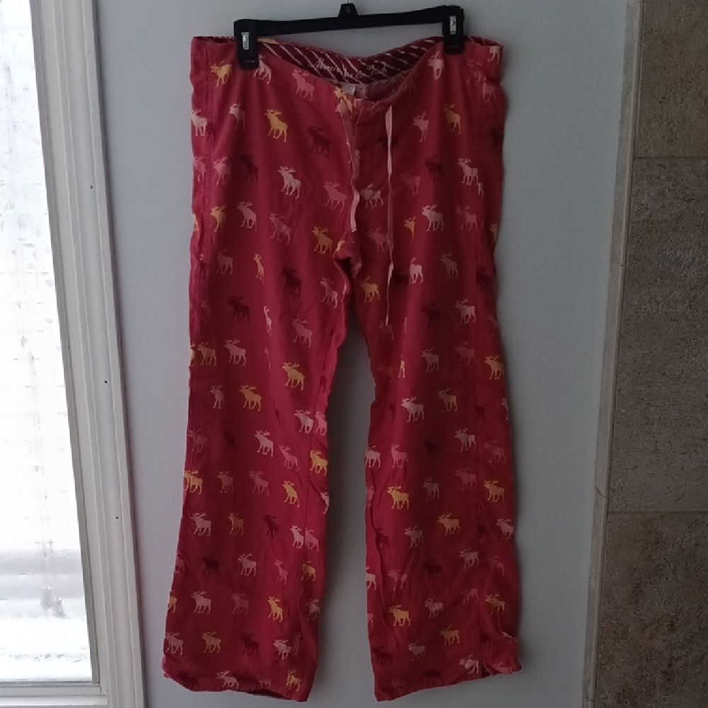 Abercrombie & Fitch Hot Pink Cotton  Pajama Pants with Moose Print